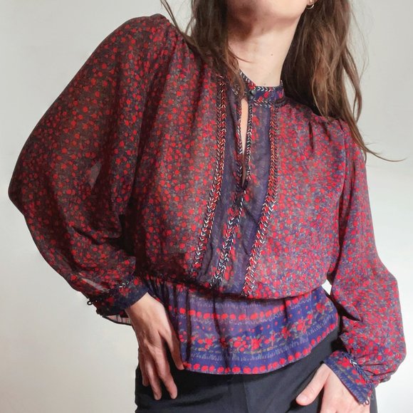 Free People If I Had You Peplum Blouse Red Size M - Picture 5 of 6